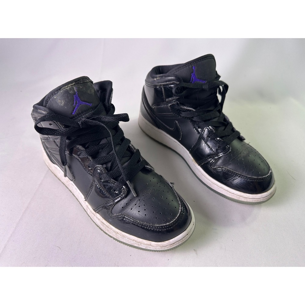 Nike Air Jordan 1 Mid SE Space Jam GS Black Patent Leather DV1337-004 Size 6Y
